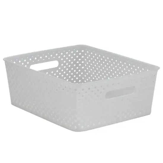 Simplify Medium Resin Wicker Storage Bin White {4}