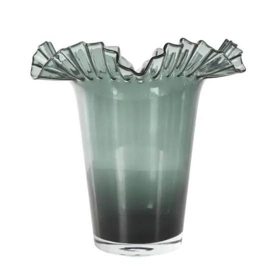 Green Glass Floral Tulip Inspired Ombre Vase with Wavy Opening {4}