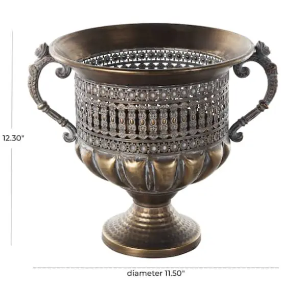 12" Bronze Metal Urn Shaped Vase with Cut Outs {8}