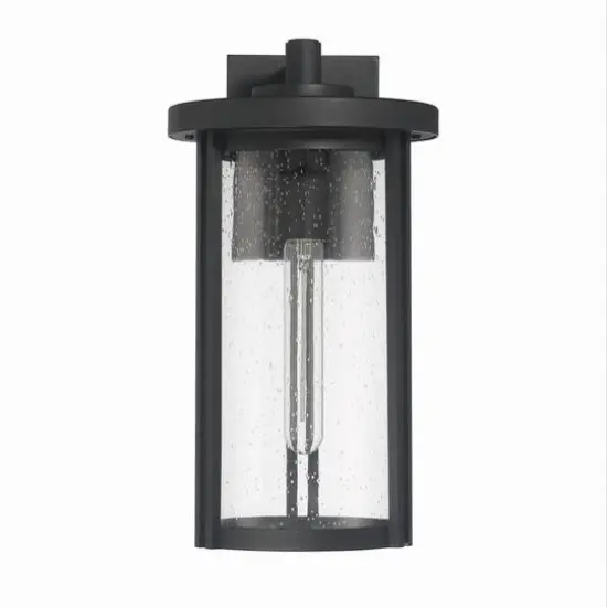 Hello Honey&reg; Maude Matte Black Modern Cylindrical Metal & Glass Wall Mounted Outdoor Wall Light {7}