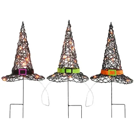 23" Black LED Witch Hat Halloween Garden Stakes {1}