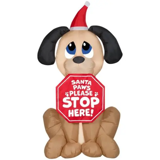 5ft. Airblown&reg; Inflatable Christmas Dog with Santa Paws Sign {1}
