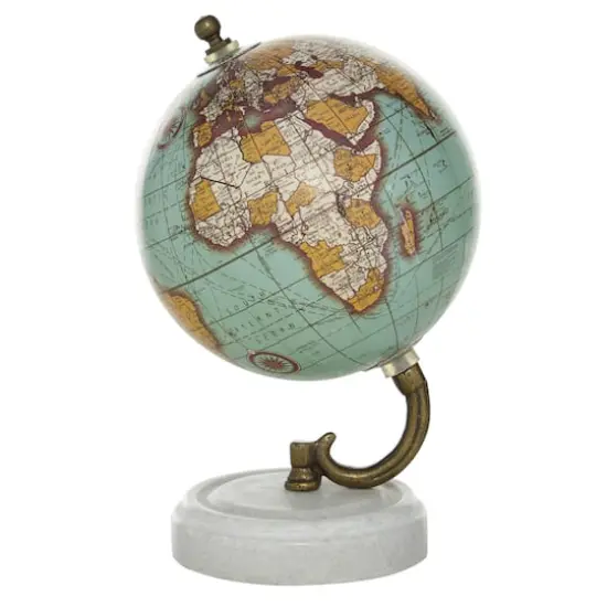 8" Aquamarine Marble & Wood Modern Globe {1}