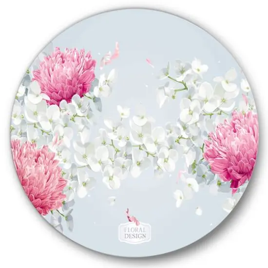 Designart - Chrysanthemums and Apple Blossom - Traditional Metal Circle Wall Art {4}