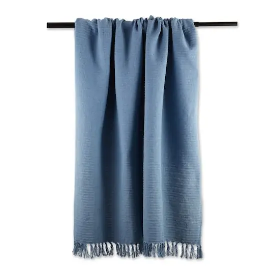 DII&reg; Stonewash Blue Solid Ribbed Throw {4}