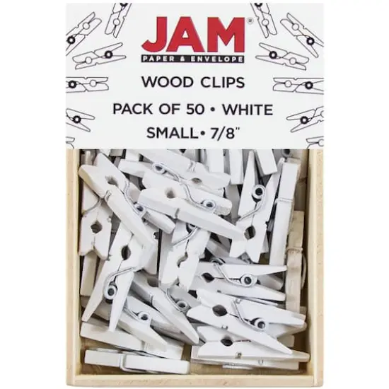 JAM Paper 7/8" Wood Clothespins, 100ct. White {6}