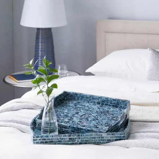 Blue Wood Coastal Tray Set {8}