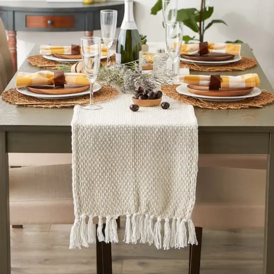 DII&reg; 108" Woven Fringed Table Runner Natural {6}