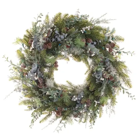 Village Lighting 30" Pre-Lit Rustic White Berry Christmas Wreath, Clear LED Lights {3}