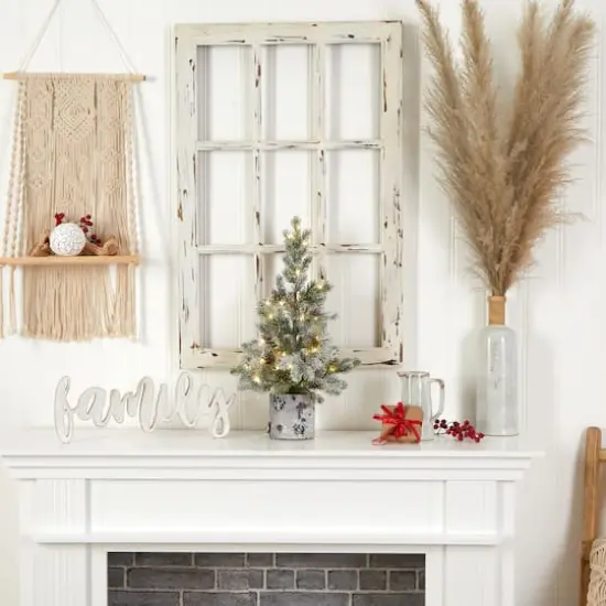 2ft. Pre-Lit Flocked Artificial Christmas Tree in Decorative Birch Bark Planter, LED Lights {5}