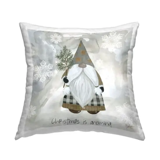 Stupell Industries Seasonal Gnome Holding Holiday Pine Snowflakes Throw Pillow {1}