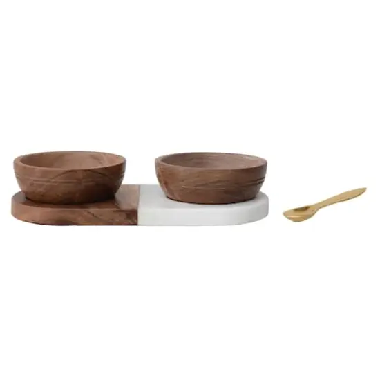 Hello Honey&reg; Acacia Wood & Marble Tray with Acacia Wood Bowl Set {1}