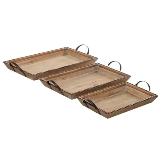 Brown Wood Coastal Style Tray Set {1}