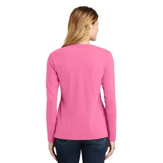 Port & Company&reg; Fan Favorite&trade; Colors Long Sleeve Ladies V-Neck T-Shirt New Pink {6}