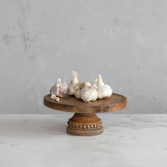 Hello Honey&reg; 11.5" Hand-Carved Mango Wood Pedestal with Wood Beads {7}