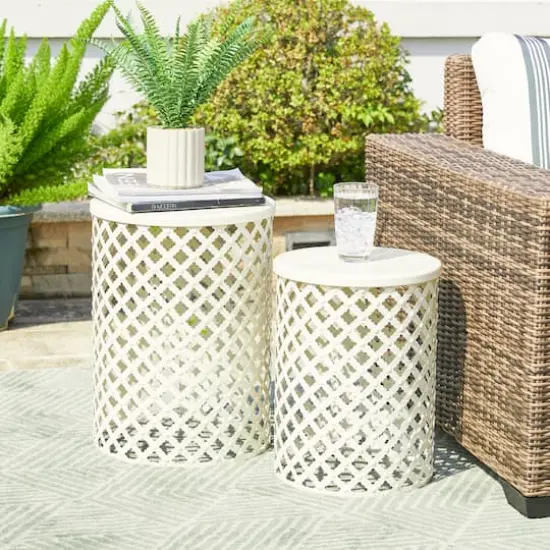 Glitzhome&reg; Multi-Functional Metal White Garden Stool Set {6}