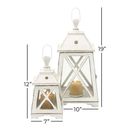 Set of 2" White Wood Coastal Lantern, 19", 12" {9}