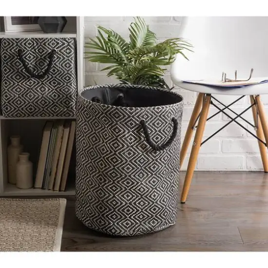 DII&reg; Large Round Diamond Basketweave Paper Bin Stone/Black {6}