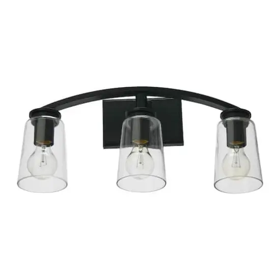 Hello Honey&reg; Robert Stevenson Lighting Laguna Metal & Clear Glass 3-Light Vanity Matte Black {1}