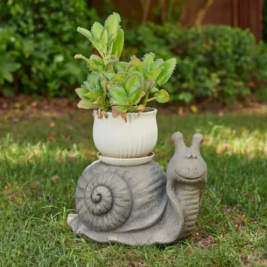 Glitzhome&reg; 16.25" Snail Garden Statue Planter Stand {3}