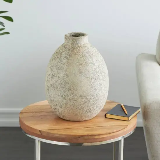 14.25" Beige Ceramic Handmade Antique Style Textured Decorative Vase {3}