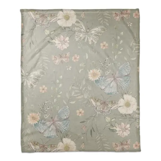 Butterflies Coral Fleece Blanket Green {1}