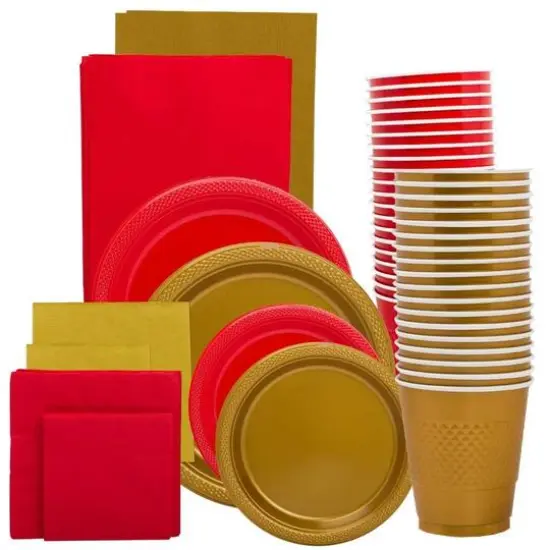 JAM Paper Party Tableware Assortment Grad Pack Red/Gold {1}