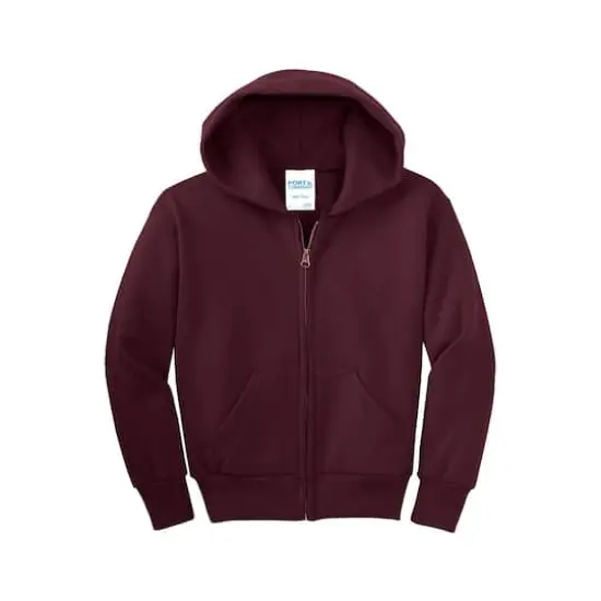 Port & Company&reg; Youth Core Fleece Full-Zip Hooded Sweatshirt Maroon {1}