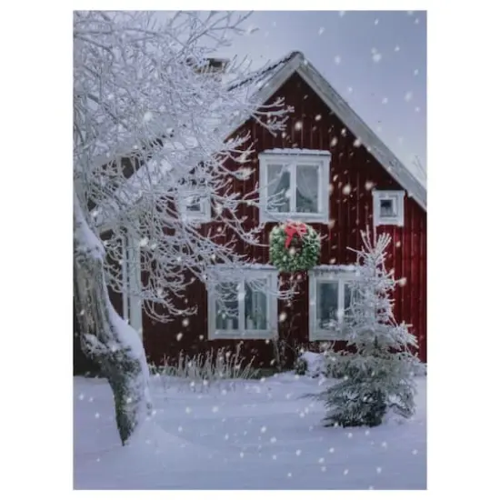 LED Lighted Red Snowy Barn House Christmas Wall Art {1}