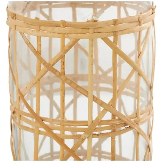 23" Clear Glass Handmade Tall Vase with Light Brown Rattan Woven Body and Neck {4}