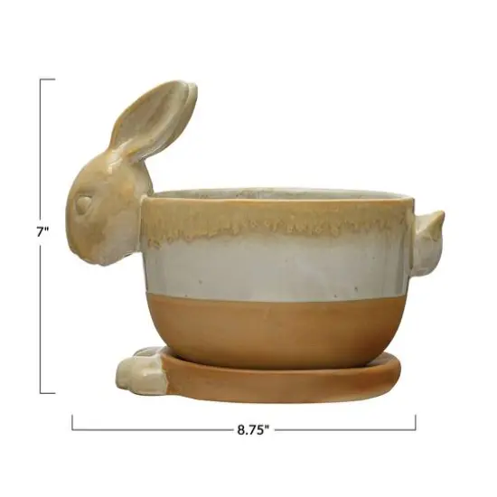 Hello Honey® 9" Multicolor Stoneware Rabbit Planter with Saucer {1}