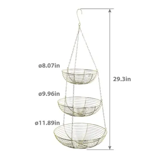 12" Gold & Copper 3-Tier Hanging Metal Basket {5}