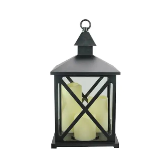 12.5" Black Candle Lantern with 3 Flameless LED Candles {1}