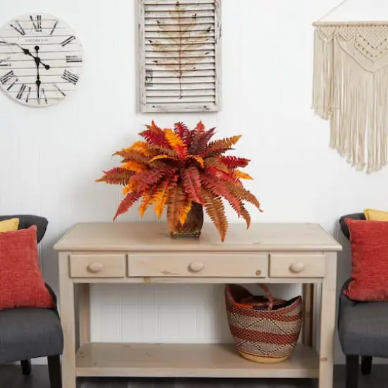 18" Autumn Boston Fern in Metal Planter {3}