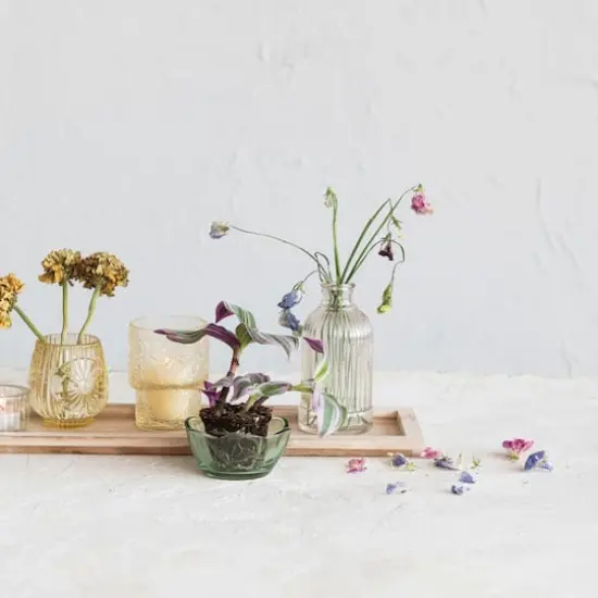 Hello Honey® Embossed Glass 5-Votive Candle Holders with Vase & Wood Tray {5}