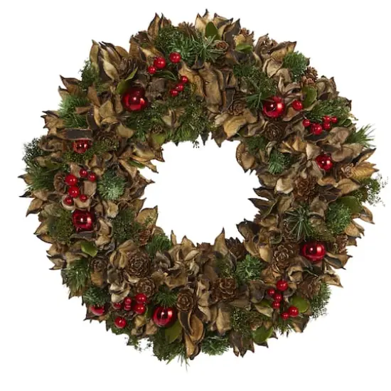 15in. Holiday Wreath with Pine Cones & Ornaments {1}
