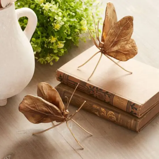 Golden Brown Leaf Butterfly Shelf Sitter Set {3}