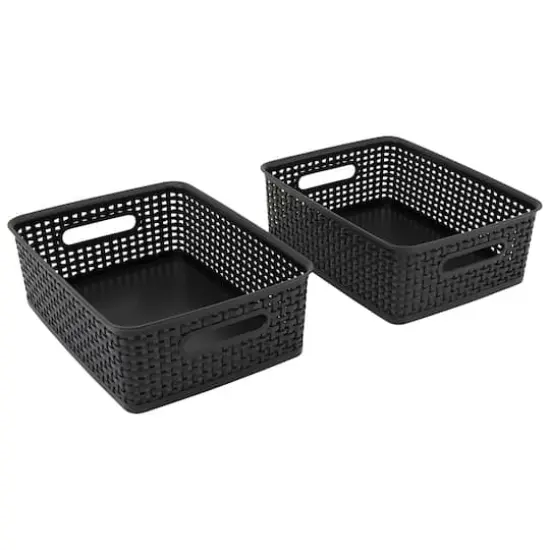 Advantus&reg; Medium Black Plastic Weave Bin, 2ct. {1}