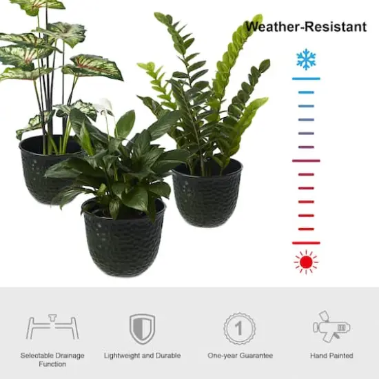 Glitzhome&reg; 11.75" Honeycomb Textured Green Faux Ceramic Plastic Planters, 3ct. {8}