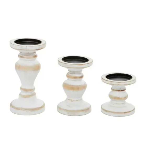 White Wood Farmhouse Candle Holder Set {4}