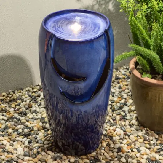 Glitzhome&reg; 29" Ceramic Pot Fountain Cobalt Blue {4}