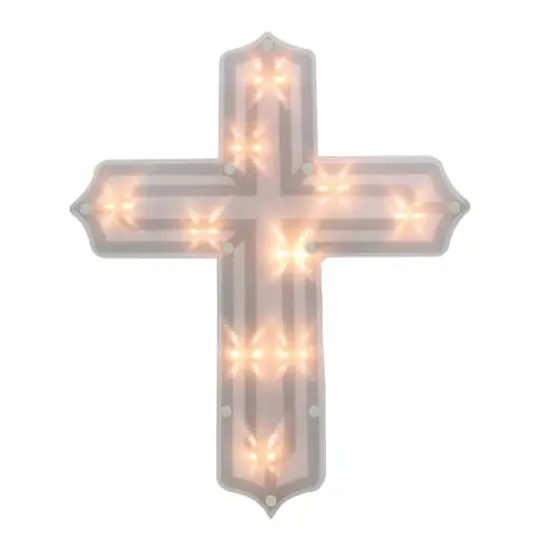 14" White Lighted Religious Cross Easter Window Silhouette Decoration {1}