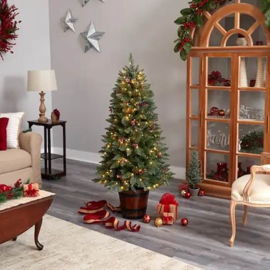 5ft. Pre-Lit Frosted Colorado Aspen Artificial Christmas Tree in Decorative Planter, White LED Lights {10}