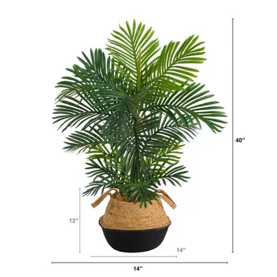 40" Areca Artificial Palm Tree in Boho Chic Handmade Cotton & Jute Black Woven Planter UV Resistant (Indoor/Outdoor) {3}