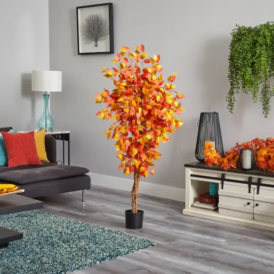 5ft. Orange Autumn Ficus Artificial Fall Tree {5}