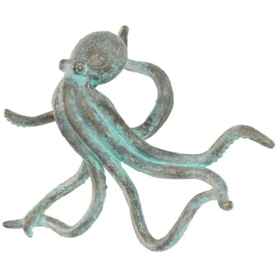 12" Blue Polystone Octopus Distressed Patina Sculpture with Gold Foil Accents {6}