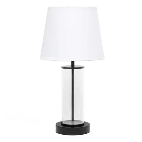 Simple Designs 17" Encased Metal & Clear Glass Table Lamp White/Black {1}