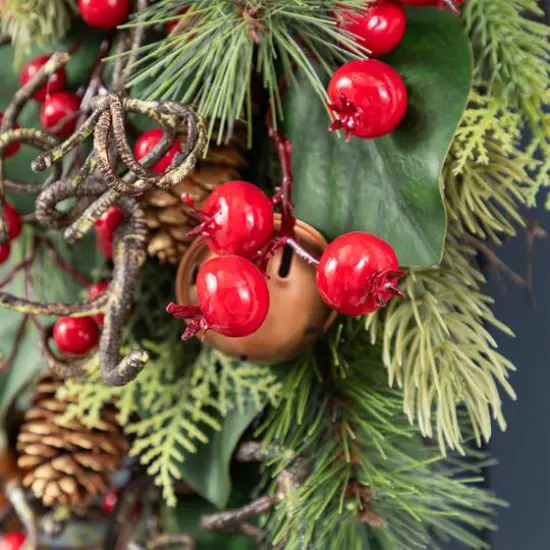 Glitzhome&reg; 28"H Christmas Bell, Pinecone & Berry Bow Teardrop {7}