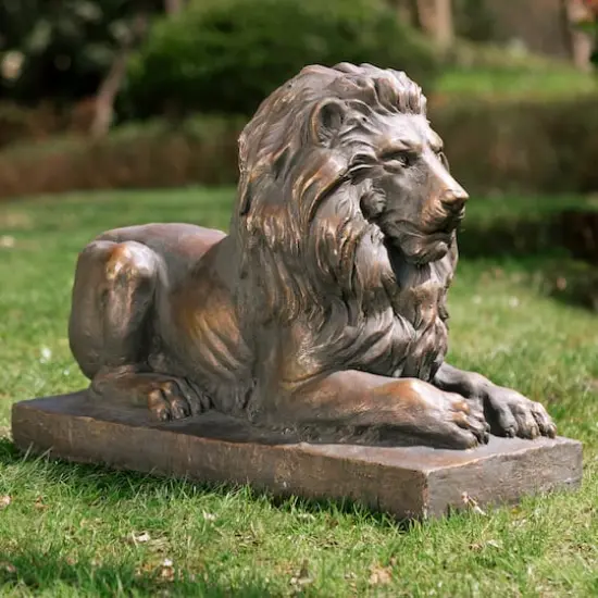 Glitzhome&reg; 22" Lying Guardian Lion Statue Brown {5}