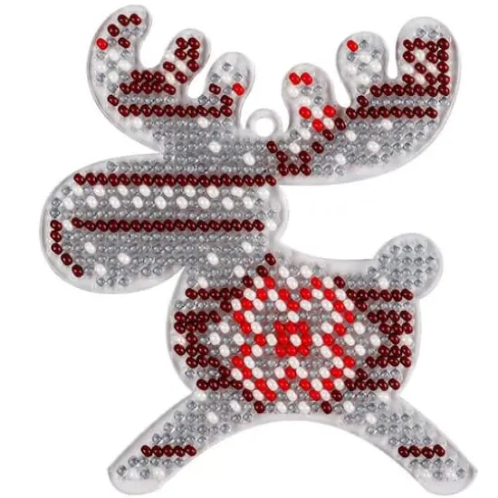 Wonderland Crafts Red & Blue Fair Isle Moose Ornament Bead Embroidery on Plastic Kit {1}